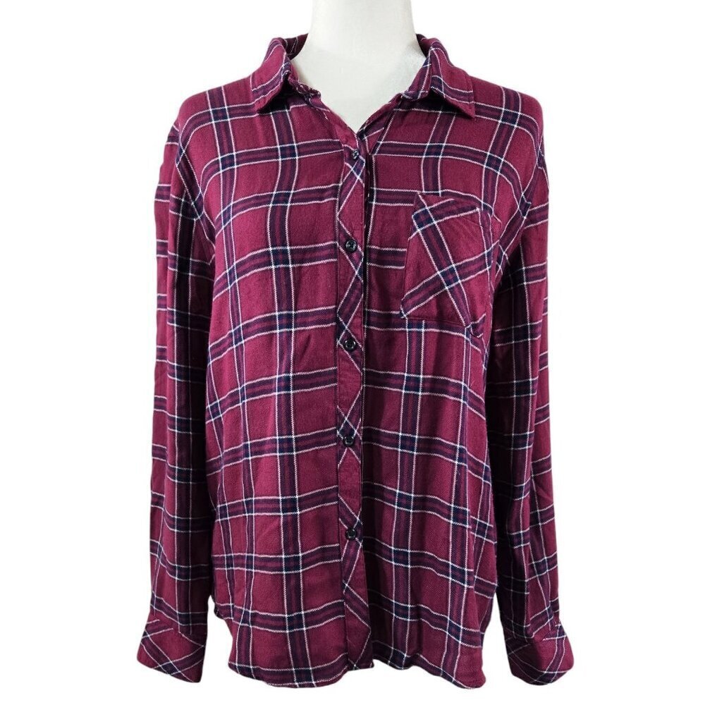 Rails Hunter Merlot Navy White Plaid Button-Up Shirt Burgundy Wine Soft Twill